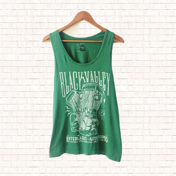 Vintage Moto Classica “Black Valley” Tank Top • Green Men’s size Medium EUC OBO - Picture 1 of 5